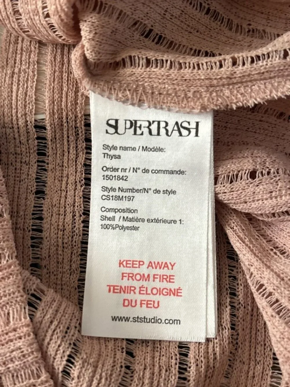 NWT Supertrash Blush Pink Sheer Pointelle Knit Bell Sleeve V-Neck Top Size XS